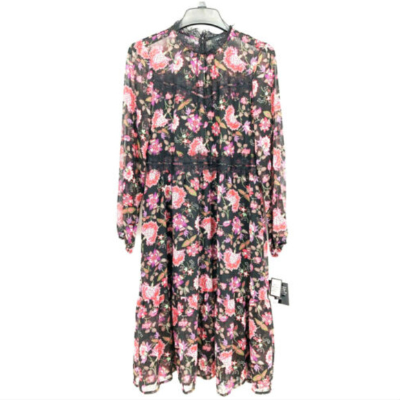 Nine West Dresses & Skirts - Nine West 14 Black Pink Floral Lace Dress L4-03
